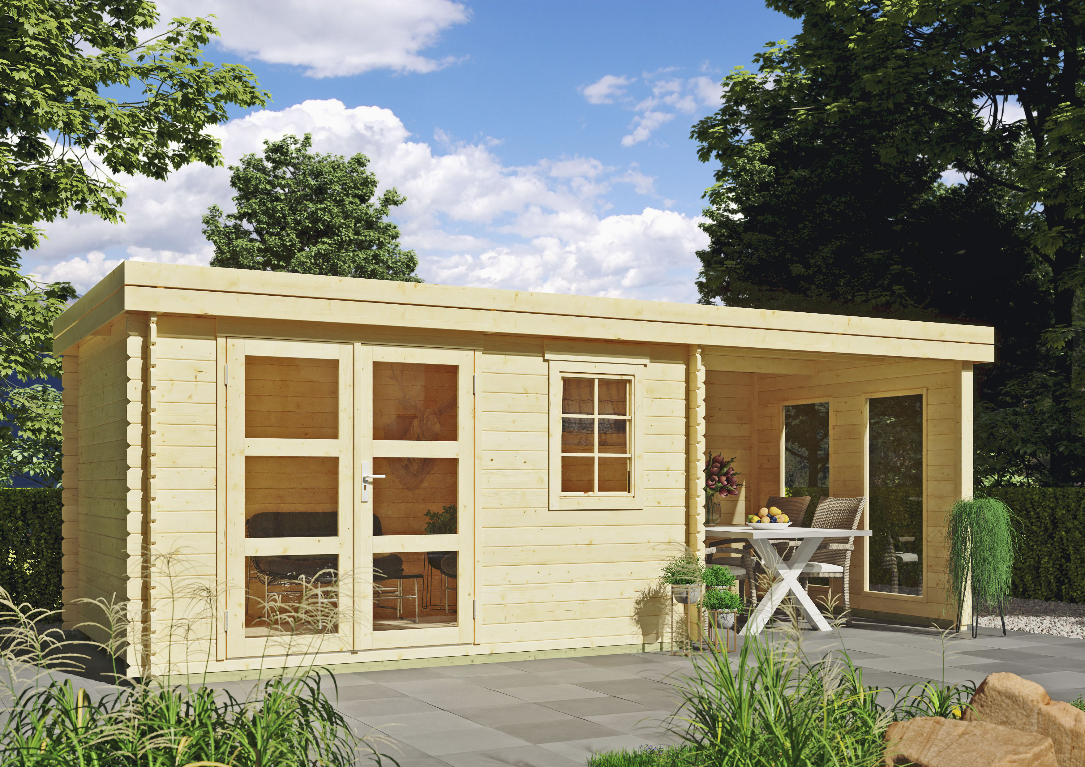 Gartenhaus KIEHN-HOLZ "Tollensesee", beige (naturbelassen), Fußboden im Gartenhaus, Rückwand Seitenwand, Holzwerkstoff, Gartenhäuser, aus naturbelassenem Fichtenholz Image