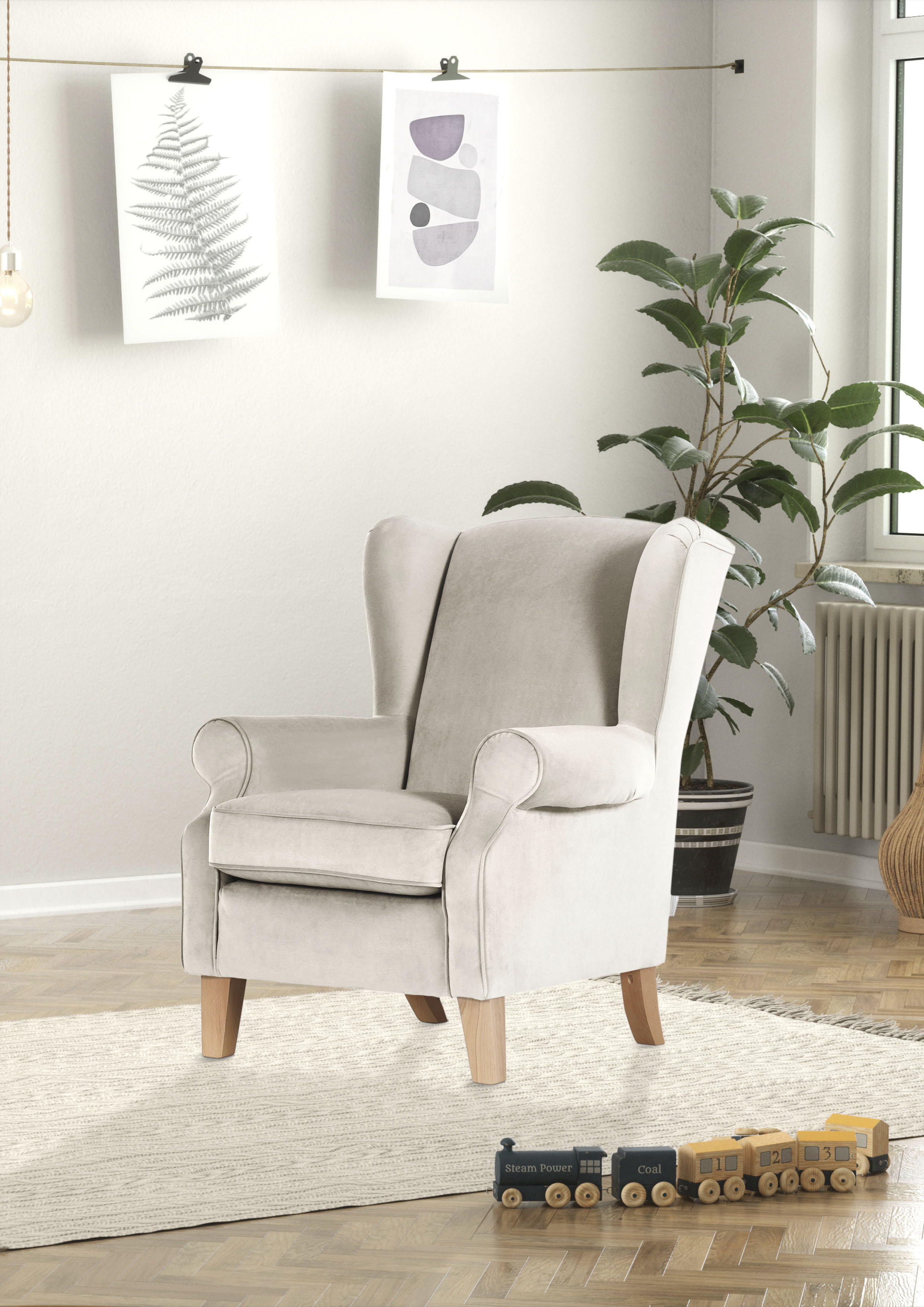 Ohrensessel GUTMANN FACTORY, beige, B:83cm H:102cm T:87cm, 100% Polyester, Sessel, Ohrensessel