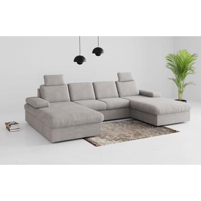 Wohnlandschaft SIT & MORE "Moreno", grau (hellgrau), B:309cm H:82cm T:171cm, 100% Polyester, Sofas, mit Armteilverstellung,wahlweise mit Bettfunktion Image