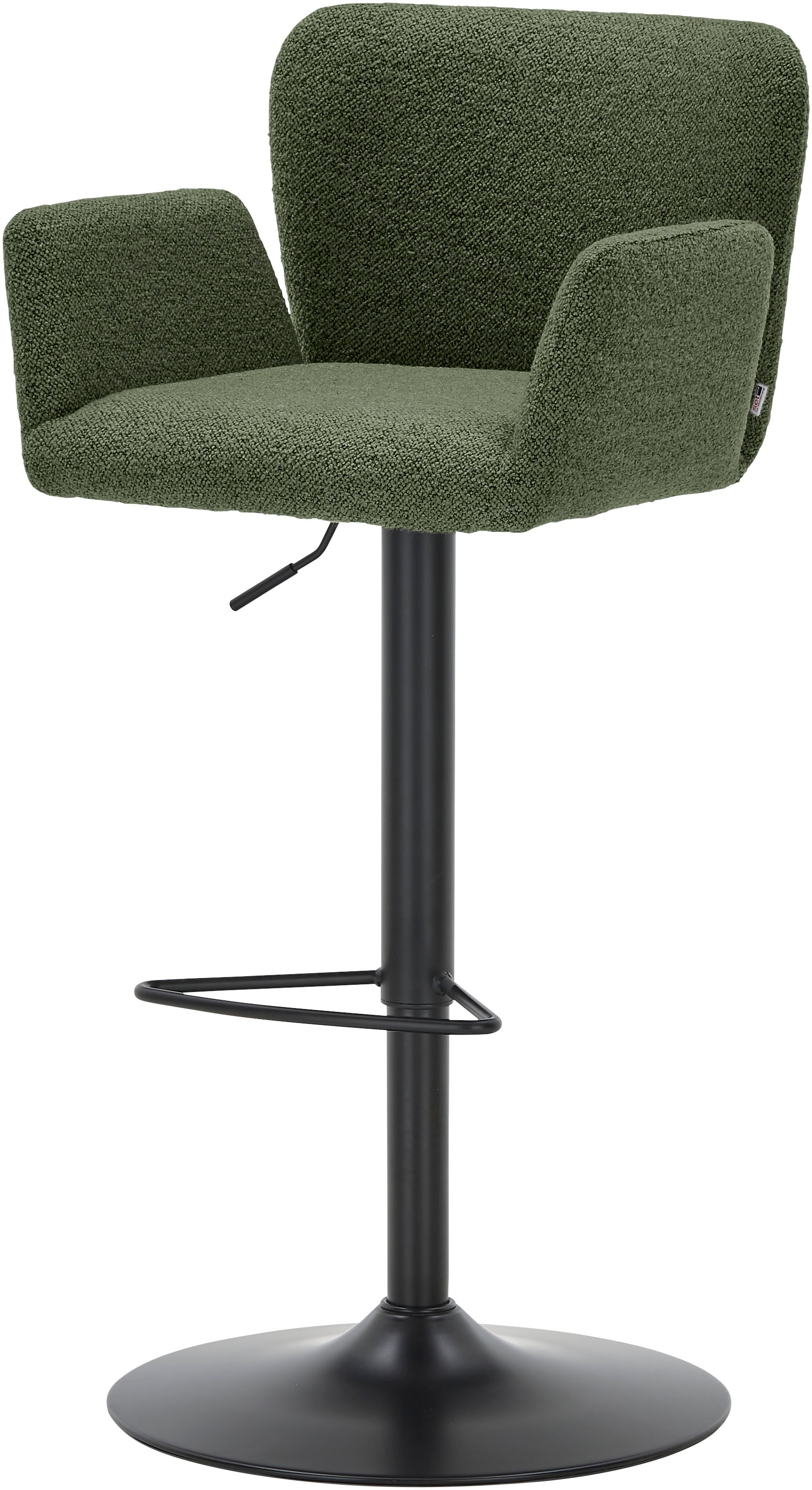 Barhocker "Salinas", grün, B:39cm H:84cm T:42cm, 96% Polyester/4% Acryl, SET ONE BY MUSTERRING, Hocker, Barhocker, mit Trompeten-Säulengestell in schwarz, höhenverstellbar, 4 Farben