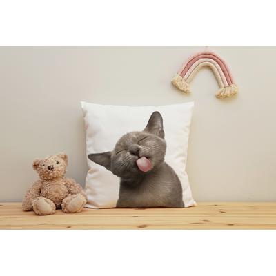Dekokissen QUEENCE "Katzenzunge", weiß (weiß, bedruckt), B:40cm H:1cm L:40cm, Polyester, Dekokissen_Sitzkissen_Kissenhüllen, Kissenhülle mit HD Premium Druck, geruchsneutral, 40x40cm Image