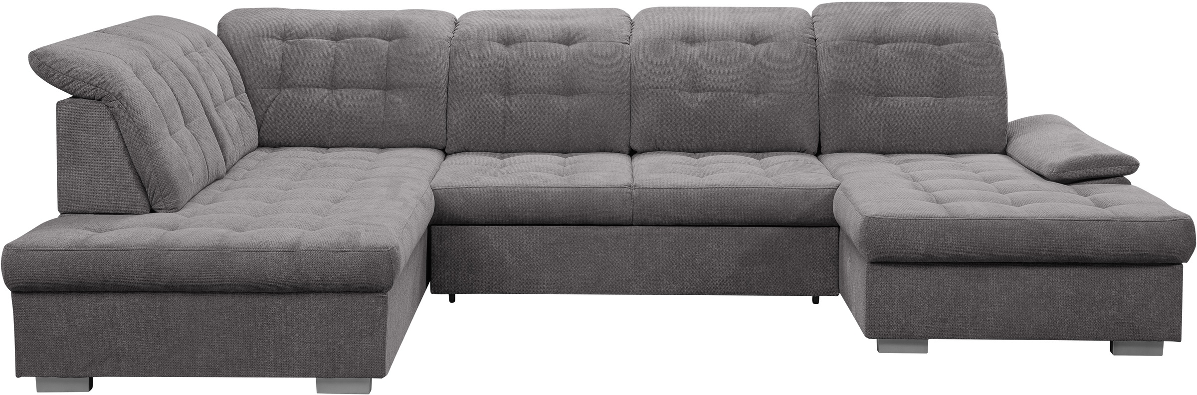 Wohnlandschaft WERK2 "Kordula-New Multifunktion Couch, Breite 332cm, bequem, U-Form", grau, B:332cm H:105cm T:217cm, 92% Polyester, 8% Nylon, Sofas, Wohnlandschaft, Sofa in U-Form mit Schlaffunktion & Bettkasten, Schlafcouch