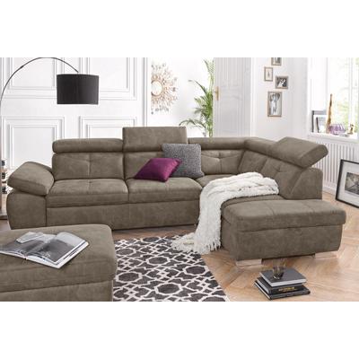 Ecksofa EXXPO - SOFA FASHION "Spring, super bequem und komfortabel mit Armteil- und Kopfteilfunktion", grau (delphin), B:274cm H:81cm T:206cm, NaturLEDER (echtes Rindsleder) in Sitz und Rücken. Korpus in passendem Kunstleder SOFTLUX bezogen,... Image