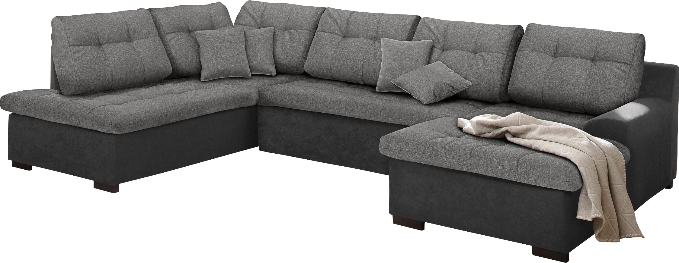 Wohnlandschaft HOME AFFAIRE "Föhr U-Form", grau (hellgrau), B:310cm H:75cm T:200cm, 100% Polyester PRIMABELLE/Webstoff;100% Polyester Melrose/Struktur grob;100% Polyester Luxus-Microfaser/Struktur, Sofas, Wohnlandschaft, wahlweise mit Bettfunktion