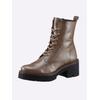 Schnürstiefel HEINE, Damen, Gr. 36, grau (taupe), Leder, Lackleder, Lackleder, modisch, Schuhe