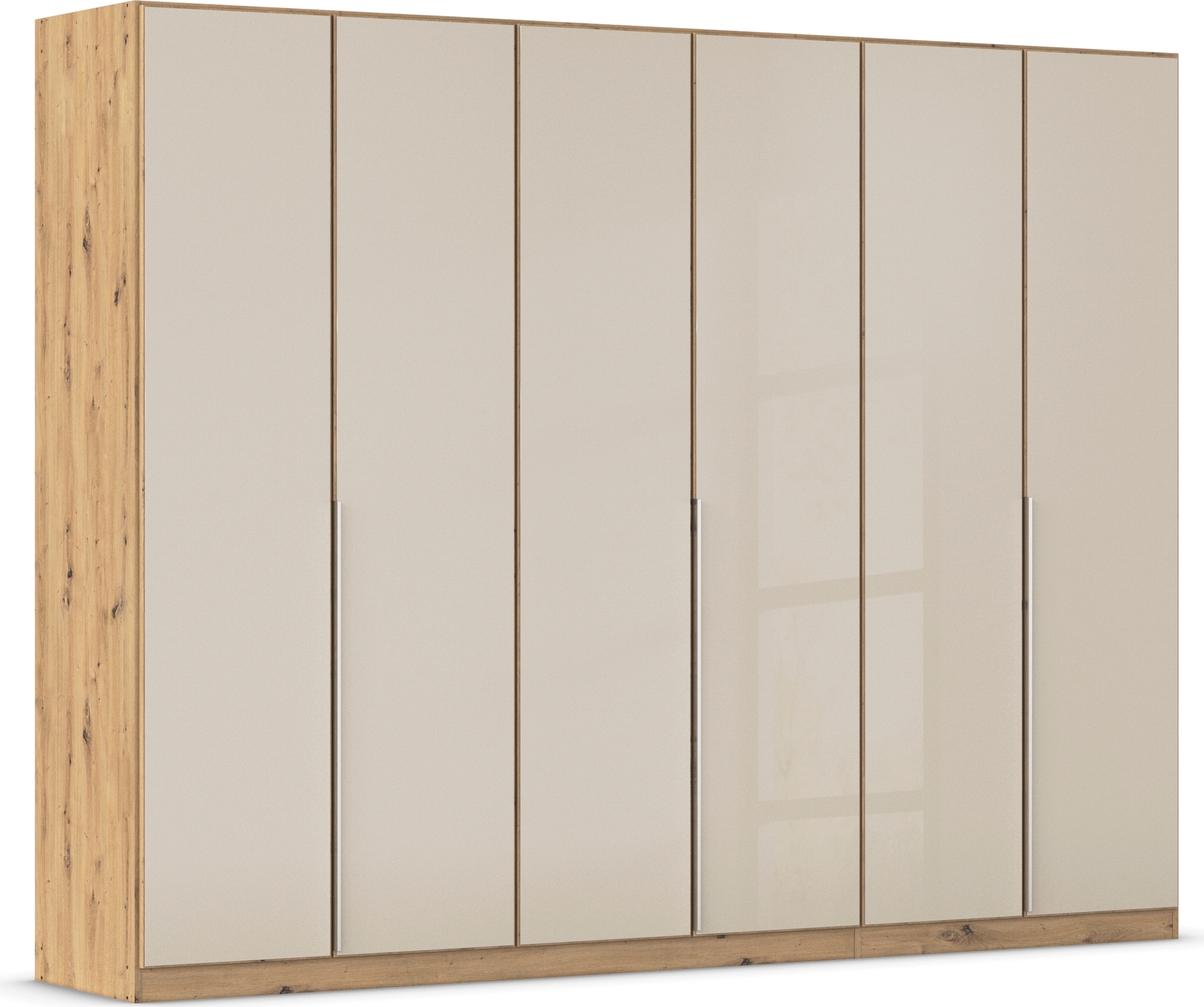 Drehtürenschrank RAUCH "Kleiderschrank Kleiderschränke Schrank Garderobe AGORDO mit Glasfront", beige (eiche artisan, glas beige (champagner)), B:271cm H:210cm T:54cm, Holzwerkstoff, Schränke, durchdachte Innenausstattung, in 7 Breiten und 2 Höhen... Image