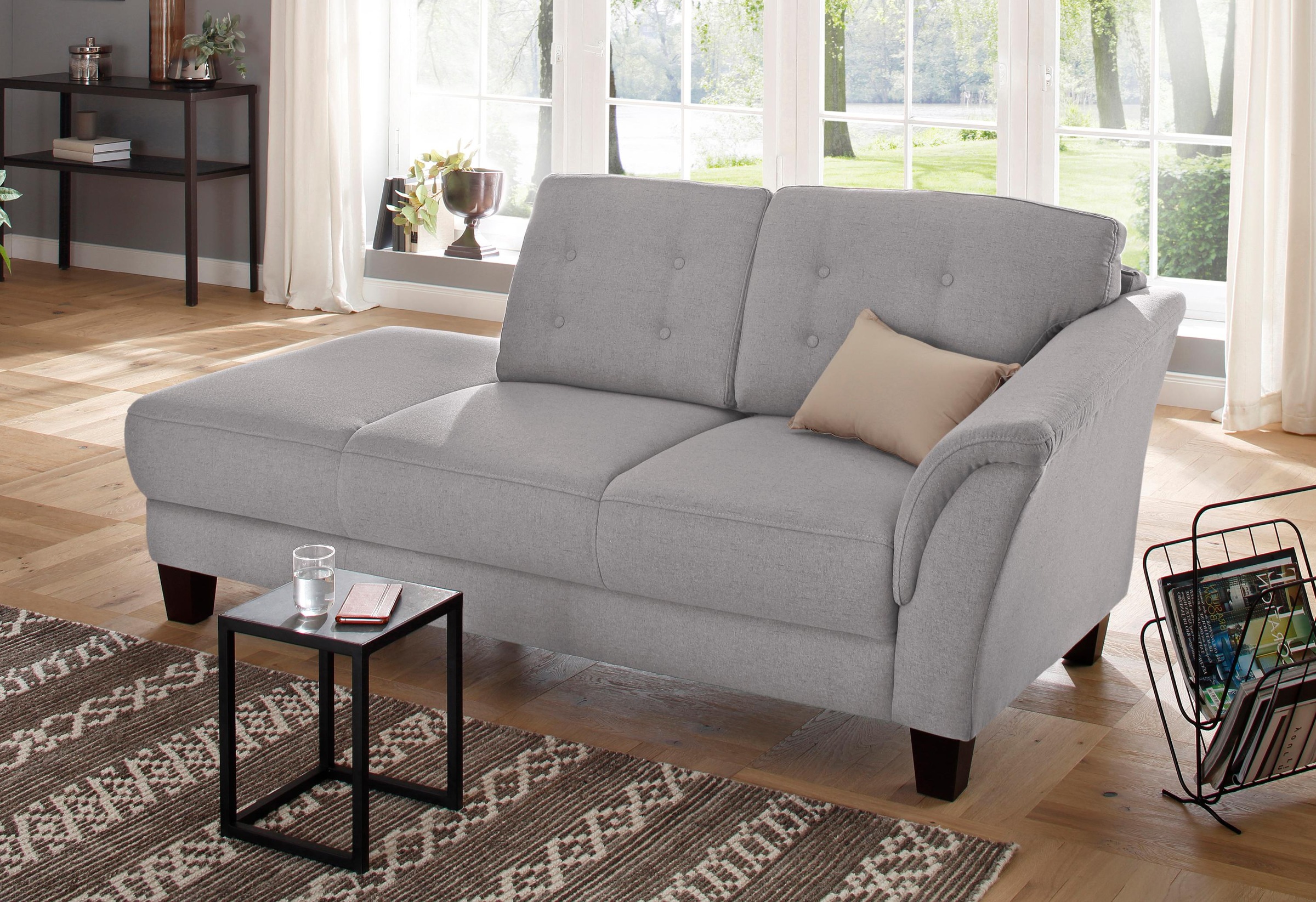 Recamiere HOME AFFAIRE "Trondheim", grau, B:197cm H:89cm T:90cm, Luxus-Microfaser (90% Polyester, 10% Polyamid);Struktur fein (100% Polyester);Flachgewebe (100% Polyester), Sofas, Longchair, freistehend, mit Federkern, Knopfheftung im Rücken, Füße...