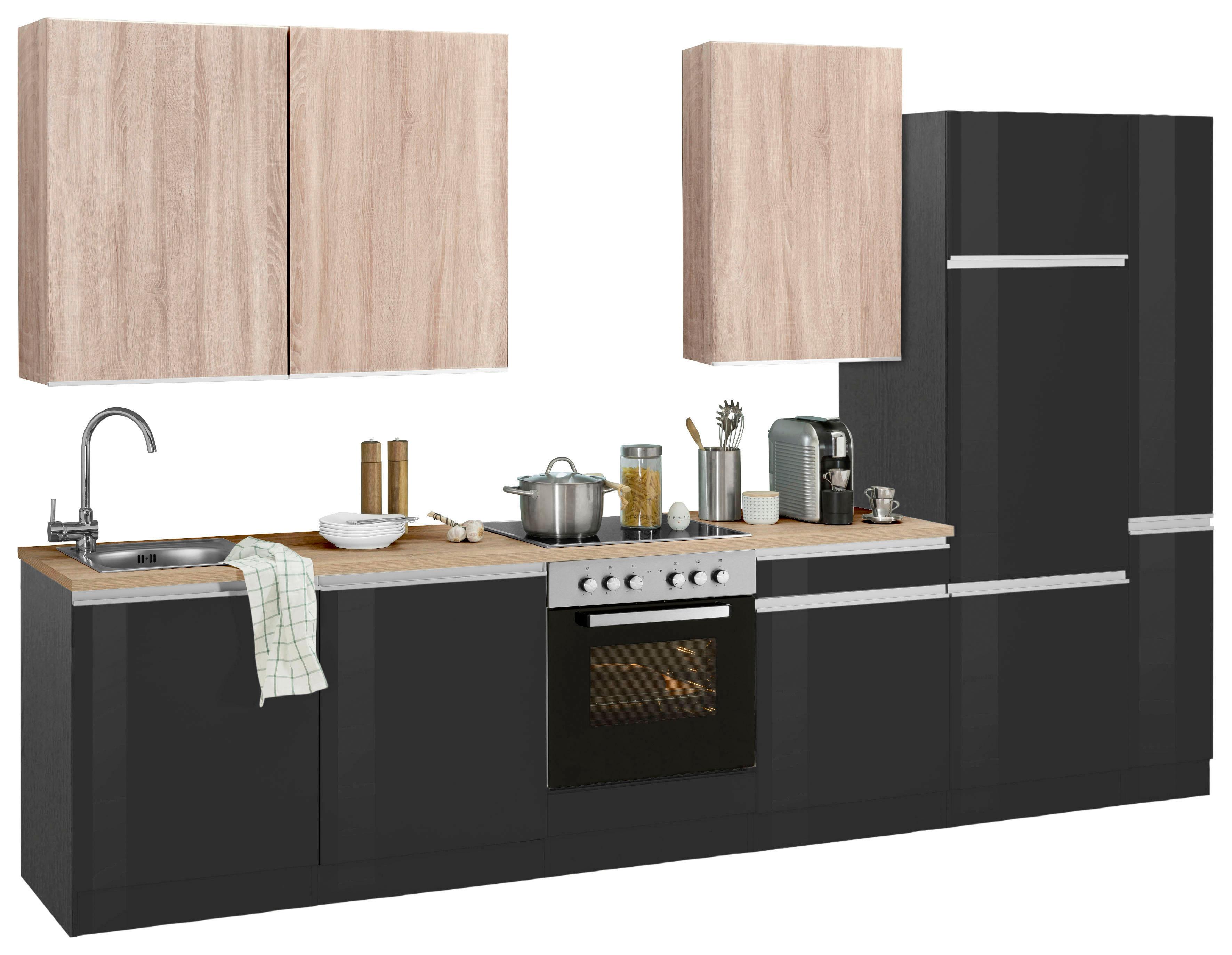 Küchenzeile KOCHSTATION "KS-Ohio", grau (küche: grau, korpus: grafit, arbeitsplatte: eichefarben), B:330cm T:60cm, Komplettküchen-Sets, ohne E-Geräte, Breite 330 cm Image