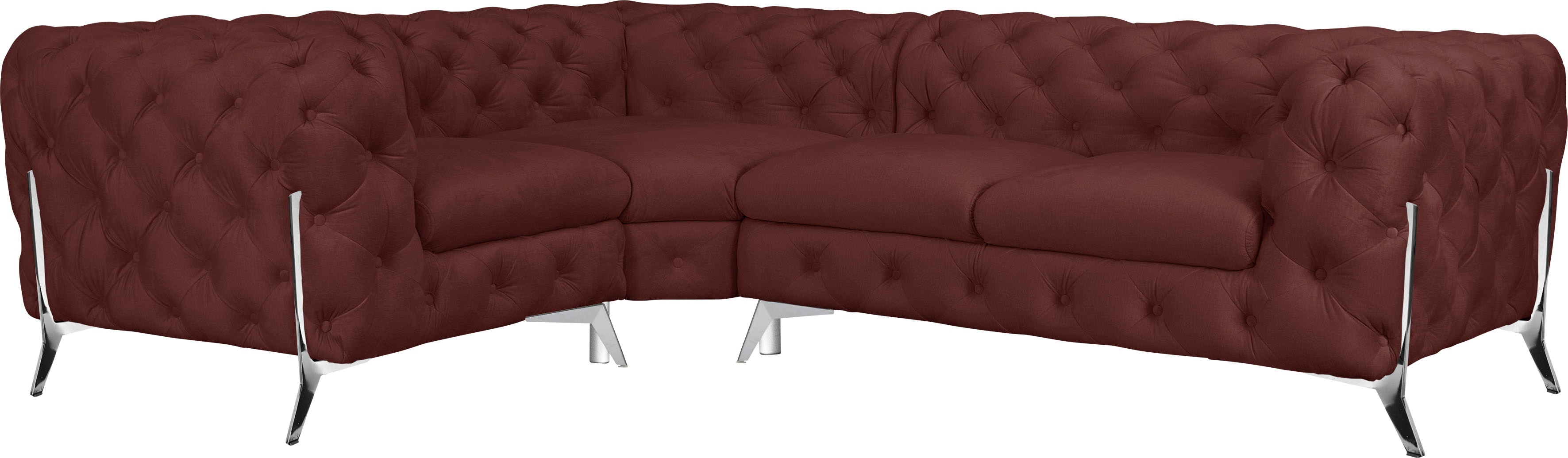Chesterfield-Sofa HOME AFFAIRE "Amaury L-Form", rosa (rose), B:264cm H:75cm T:204cm, Struktur (100% Polyester);Samtoptik (100% Polyester), Sofas, moderne Chersterfield-Optik, Breite 262 cm, Fußfarbe wählbar