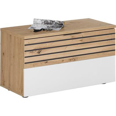 Schuhbank HBZ "Milan Garderobenbank, BxHxT 85x45x38 cm", weiß (artisan eiche, weiß, artisan eiche), B:85cm H:45cm T:38cm, Holzwerkstoff, Sitzbänke, Mit 1 Klappe und 2 Fächer, belastbar bis 50 kg Image