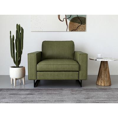Loveseat PLACES OF STYLE "Pinto 105 cm, Cord, Chenille, Lederoptik", grün, B:105cm H:85cm T:97cm, Kunstleder (65% Polyester, 35% Lederfasern), Cord (92% Polyester, 8% Polyamide), Sessel, mit Keder, Metallfüßen und auch in Cord Bezug erhältlich Image