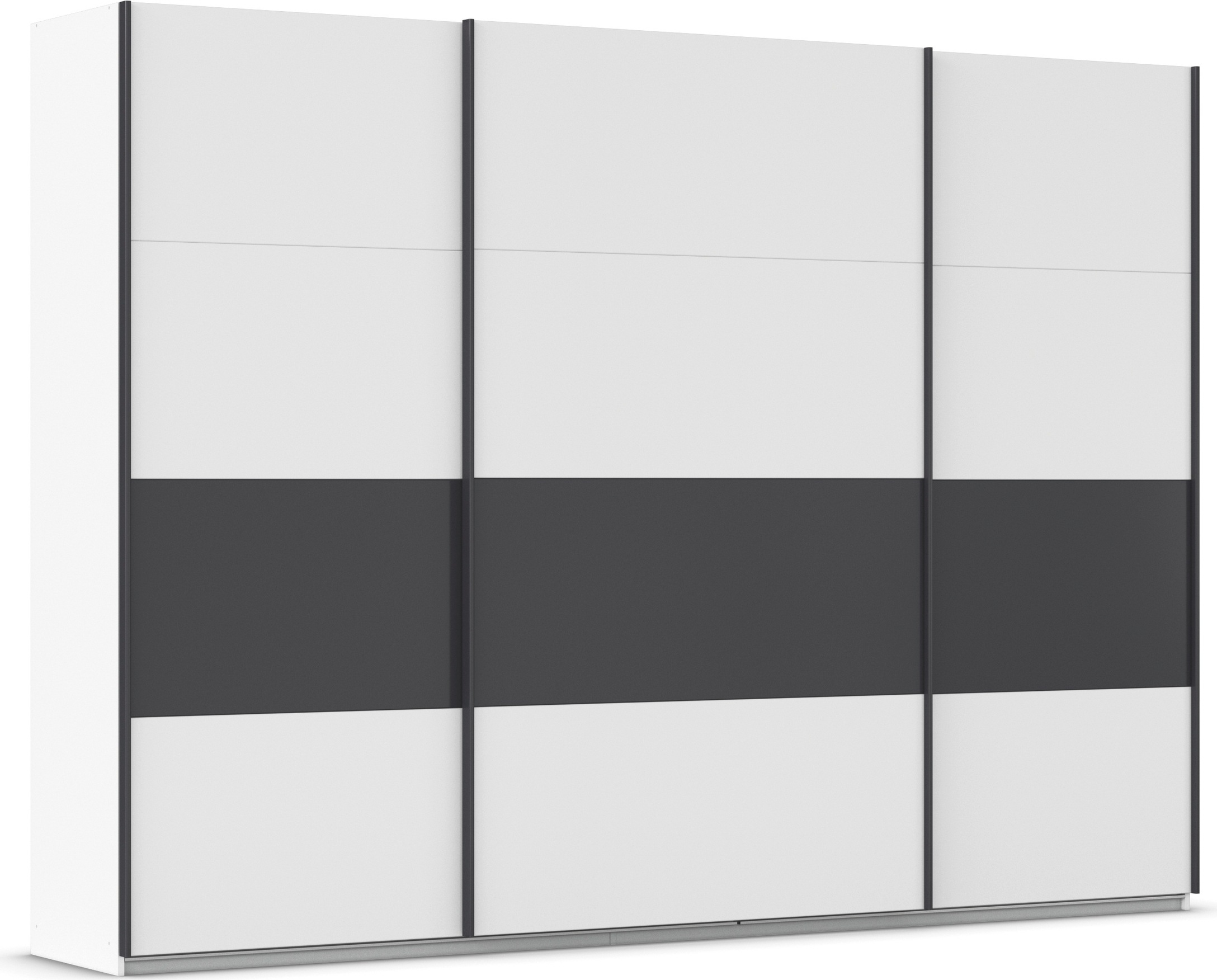 Schwebetürenschrank RAUCH "Schwebetürenschrank Kleiderschrank Schrank Garderobe CORTONA", weiß (alpinweiß, graumetallic), B:315cm H:229cm T:62cm, Holzwerkstoff, Schränke, inkl. Inneneinteilung, 2 Stoffboxen und zusätzlichen Einlegeböden