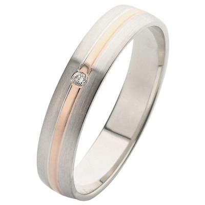 Trauring FIRETTI "Schmuck Geschenk Gold 375 Hochzeit Ehering Trauring "LIEBE" Gr. 22, rosa (weißgoldfarben, roségoldfarben), Fingerringe, 22, 0,01 ct SI = kleine Einschlüsse mit Brillant, Weißgold 375-Roségold 375, 4mm, Weißgold 375, Rosu00e9gold... Image
