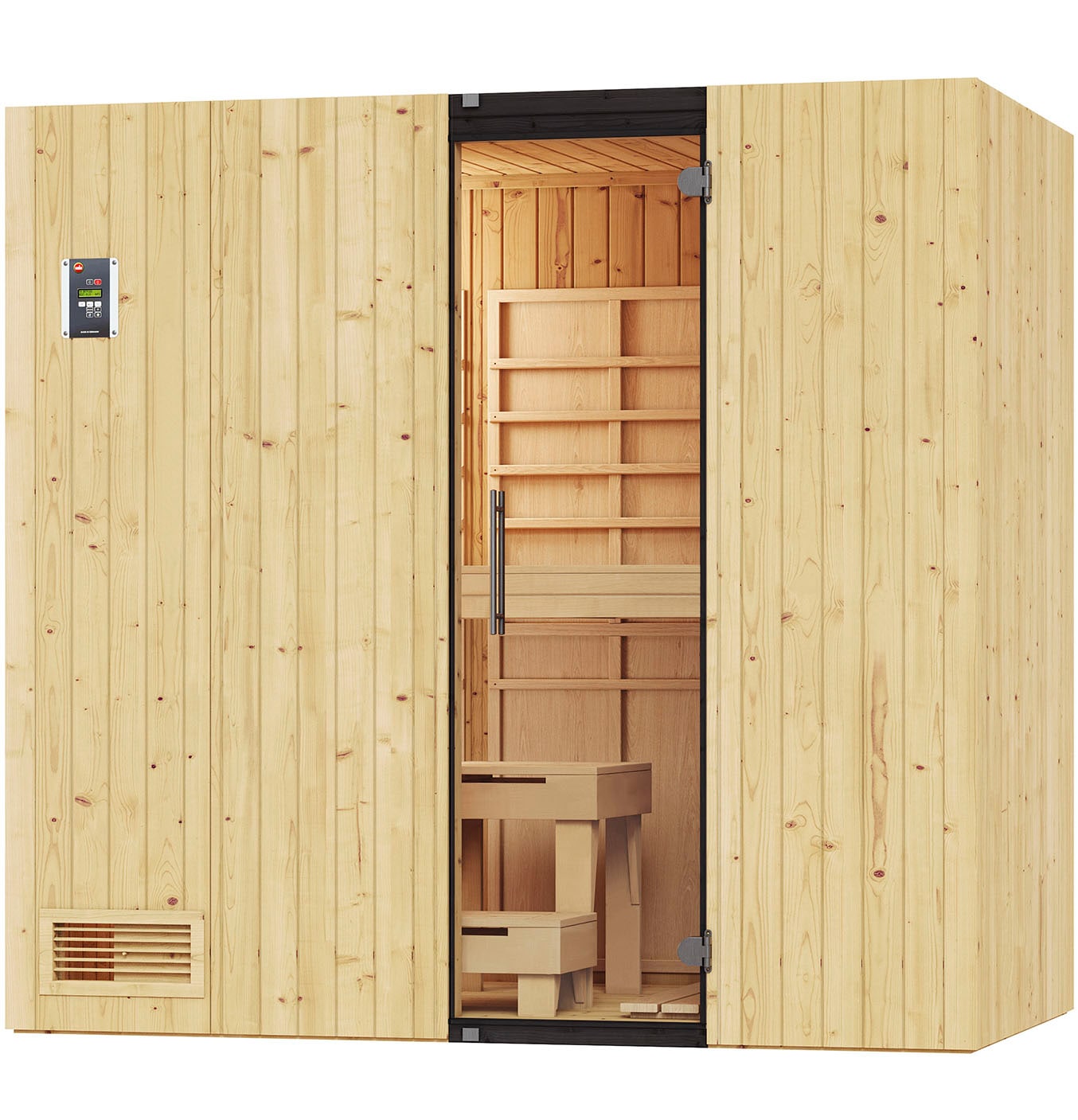 Infrarotkabine WEKA "Infrarotkabine UPPSALA Kombi inkl.", beige (natur), Saunaofen, externe Steuerung, 3,6 kW, Saunen, Sauna oder IR-Strahlung, moderne Ganzglastür Image