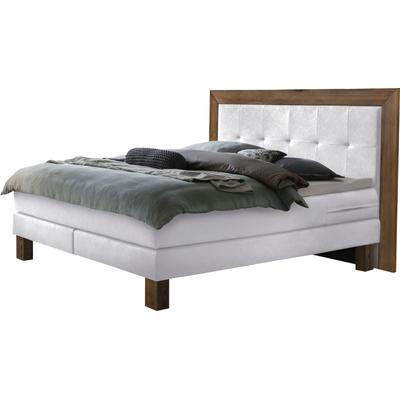 Boxspringbett HASENA "Rustico", weiß (weiß, wildeiche natur), B:204cm L:206cm, Komplettbetten, Boxspringbett, Umrandung in Wildeiche, Punktsteppung im Kopfteil, Federkernmatraze Image