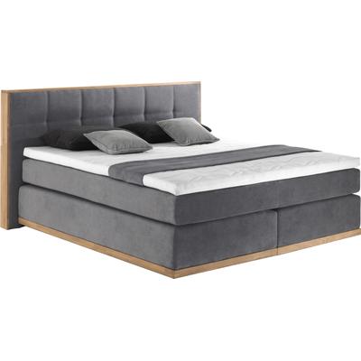 Boxspringbett PLACES OF STYLE "Vinton", grau (steel), B:220cm L:213cm, Komplettbetten, Boxspringbett, aus massiver Eiche, verschiedene Härtegrade (auch H4) Image