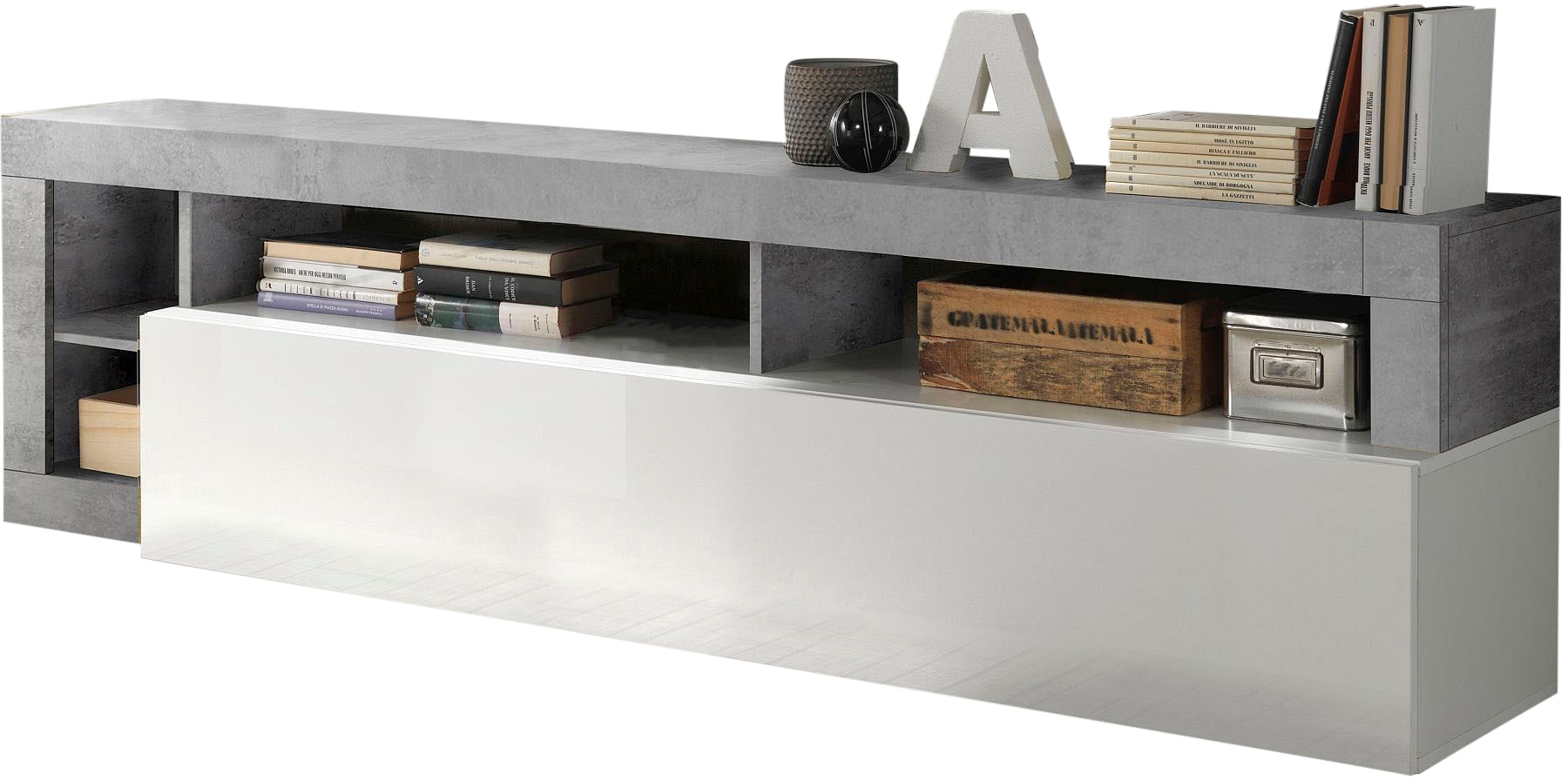 Lowboard INOSIGN "Hamburg, TV-Bank", weiß (weiß, beton, optik), B:210cm H:58cm T:42cm, Sideboards, Breite 210 cm