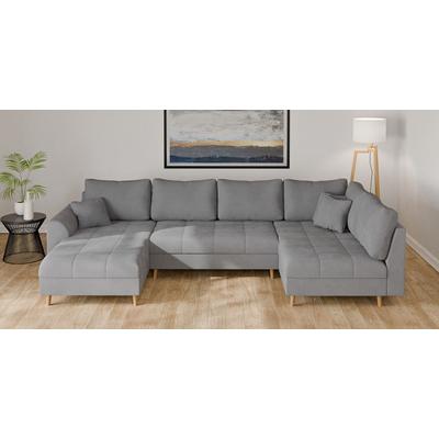 Wohnlandschaft HOME AFFAIRE "CHARRE U-Form mit Ottomane, Maße B/T/H: 310/161/81 cm", grau, B:310cm H:81cm T:161cm, 92% Polyester, 8% Nylon, Sofas, feine Steppung, lose Rücken- und Zierkissen, auch in Cord und Bouclé Image