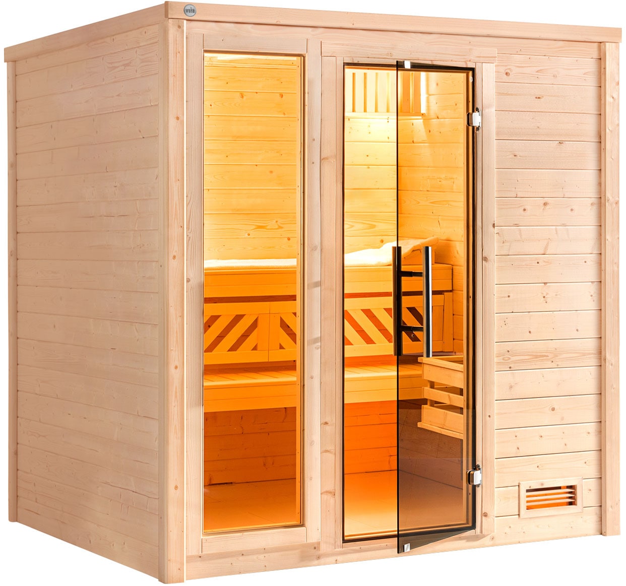 Sauna WEKA "Massivholzsauna BERGEN 1.8", beige (natur), Saunaofen, integrierte Steuerung, 5,4 kW, Saunen, Blockbohlen, naturbelassenes Fichtenholz