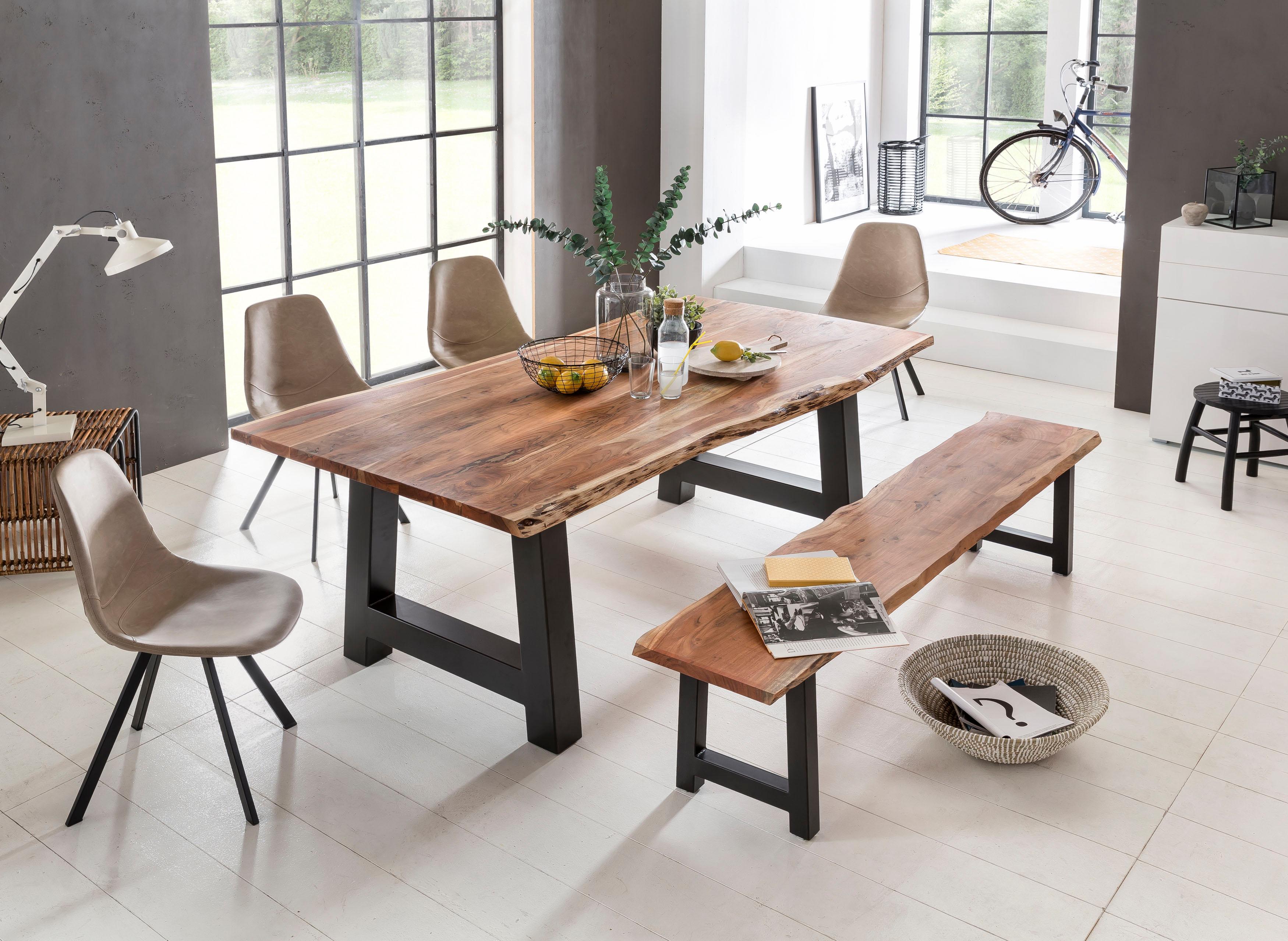 Esstisch HOME AFFAIRE "Manhattan", braun (akazie), B:180cm H:77cm T:90cm, Tische, Rechteckiger Esstisch Esstisch Holz-Esstische Küchentisch, mit Metallgestell in A-Form