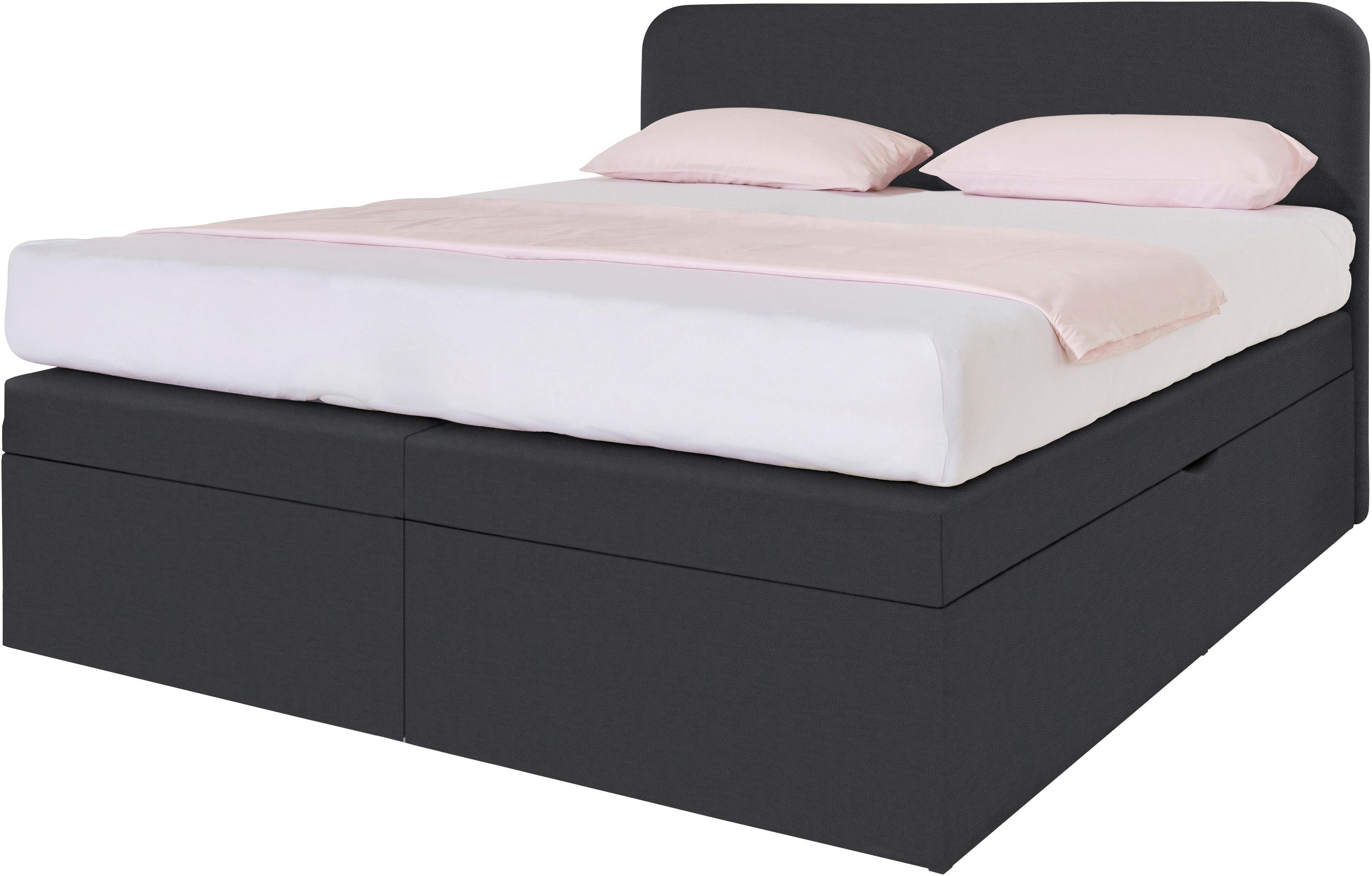 Boxspringbett, schwarz, B:145cm L:212cm, Box und Kopfteil: Microvelours (100% Polyester) oder Kunstleder (Polyurethan);Bezug der Obermatratze: 100% Polyester, WESTFALIA SCHLAFKOMFORT, Komplettbetten, Boxspringbett, wahlweise mit Bettkasten Image