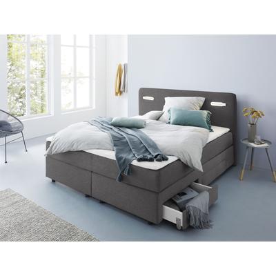 Boxbett INOSIGN "Luan", grau (anthrazit), B:187cm L:211cm, Komplettbetten, Boxspringbett, Schubkästen, LED-Beleuchtung und Topper, in Breite 120 cm und 180 cm Image