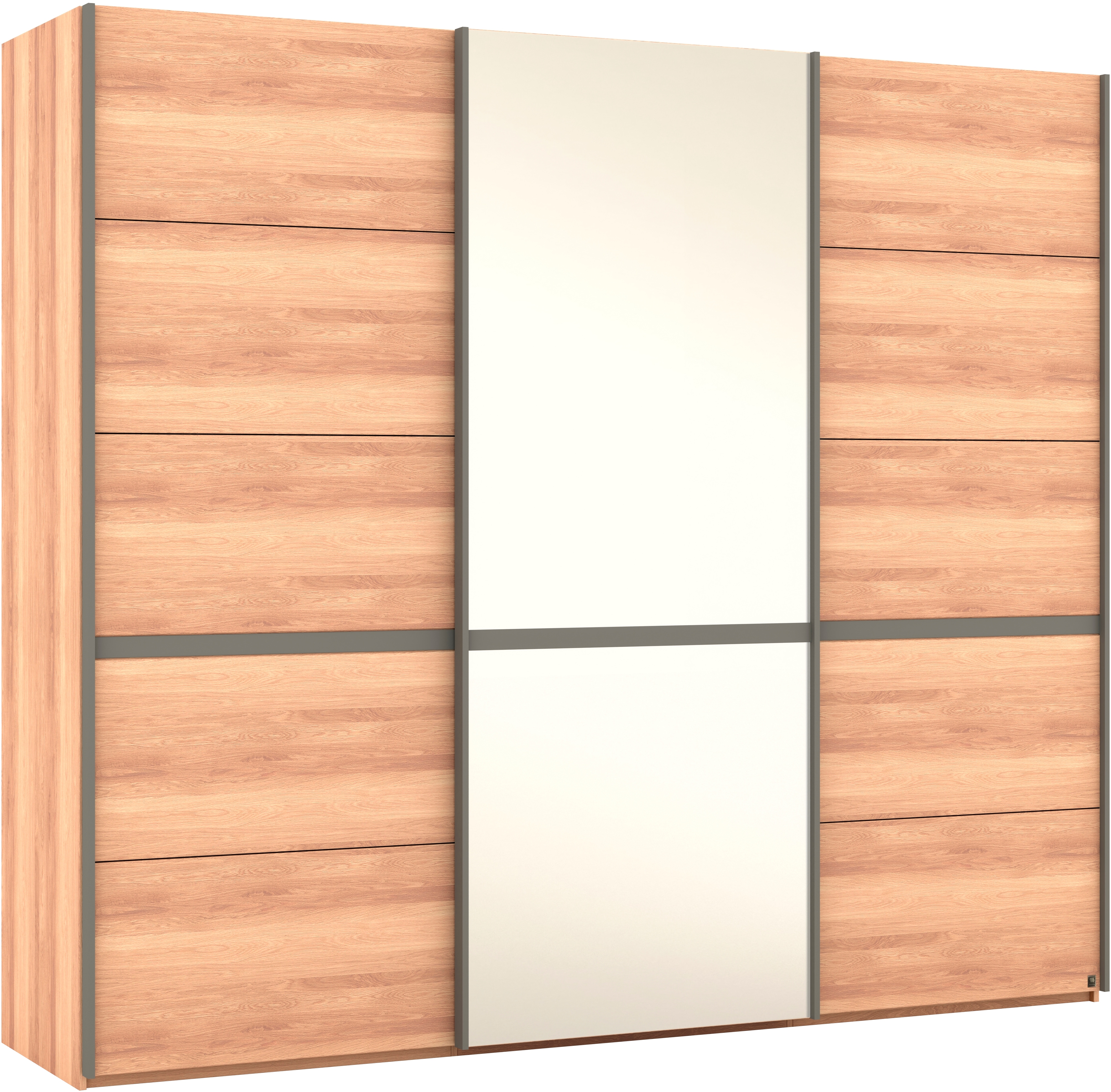 Schwebetürenschrank MUSTERRING "Sorrent, Kleiderschrank, Schrank, Schiebetüren", braun, B:250cm H:217cm, Schränke, Schwebetürenschrank, Türen in Eiche massiv mit Kassetten-Optik, verschiedene Maße verfügbar