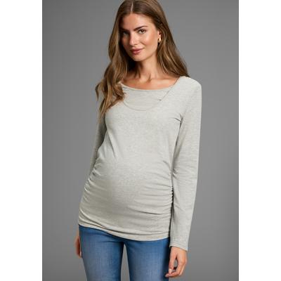 Umstandsshirt NEUN MONATE "2er Pack Stillshirts mit praktischem Ausschnitt", Damen, Gr. 40/42, schwarz, graumeliert, Jersey, Obermaterial: 95% Baumwolle, 5% Elasthan. Obermaterial Melange: 95% Baumwolle, 5% Elasthan, unifarben, Basic, figurbetont... Image