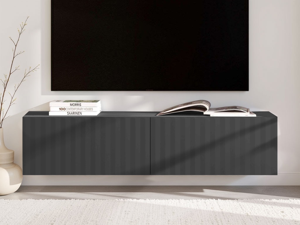 Lowboard INOSIGN "Antibes TV-Lowboard, Breite 192/154/128 cm, TV-Schrank", schwarz (schwarz matt), B:154cm H:31,5cm T:42cm, FSC-zertifizierter Holzwerkstoff, Sideboards, Lowboard, TV-Kommode, 3D-Fronten, Push-To-Open-Funktion, Wandmonatage