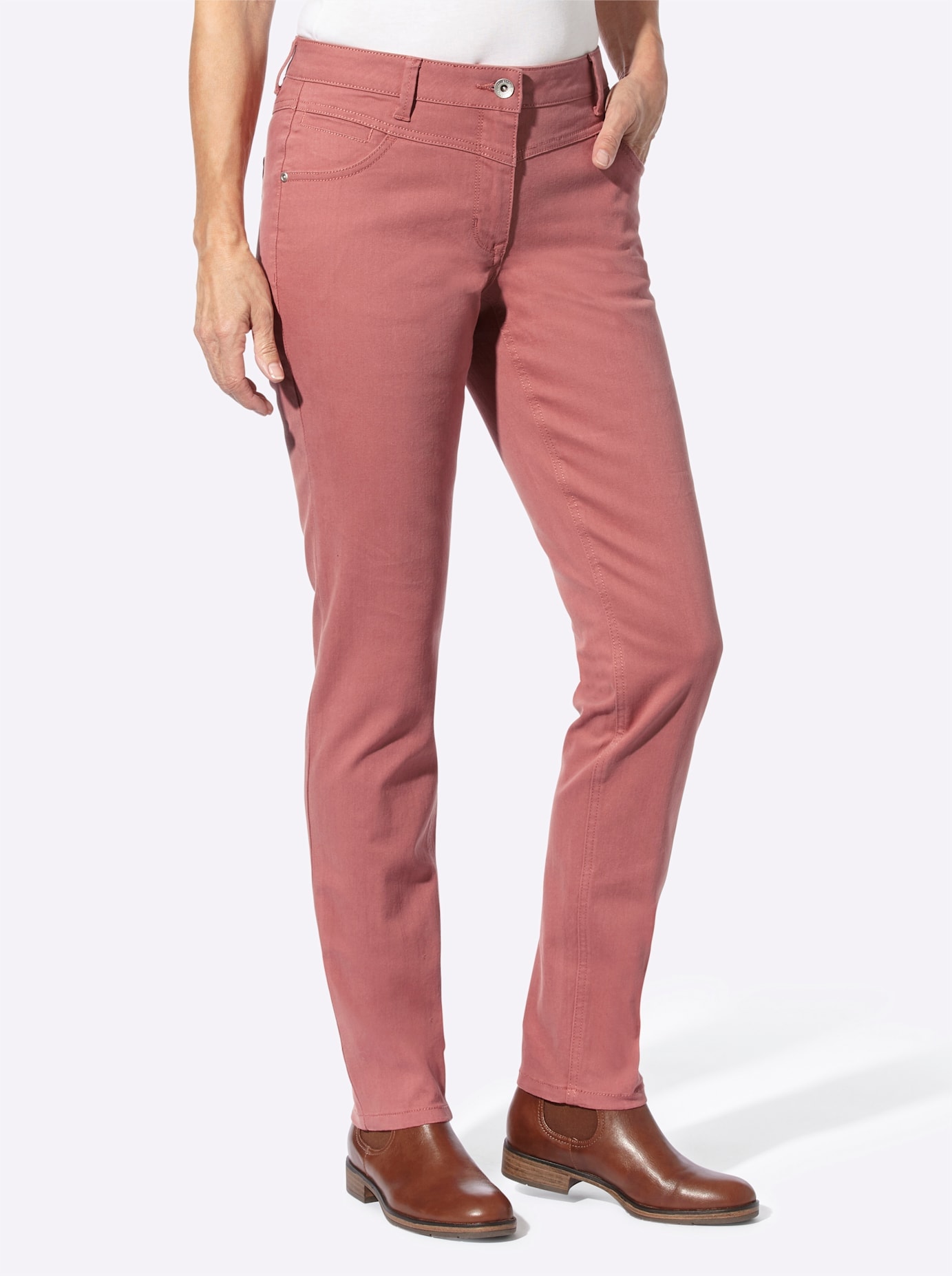 5-Pocket-Jeans CASUAL LOOKS, Damen, Gr. 54, Normalgrößen, rot (rosenholz), 96% Baumwolle, 4% Elasthan, unifarben, lang, Jeans 5-Pocket-Jeans