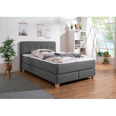 Boxspringbett HOME AFFAIRE "Fargo", grau (anthrazit), B:153cm L:227cm, Struktur fein (100% Polyester), Samtstoff (100% Polyester), Komplettbetten, in Überlänge 220 cm, mit Topper, 3 Ausführungen, 4, Breiten Image
