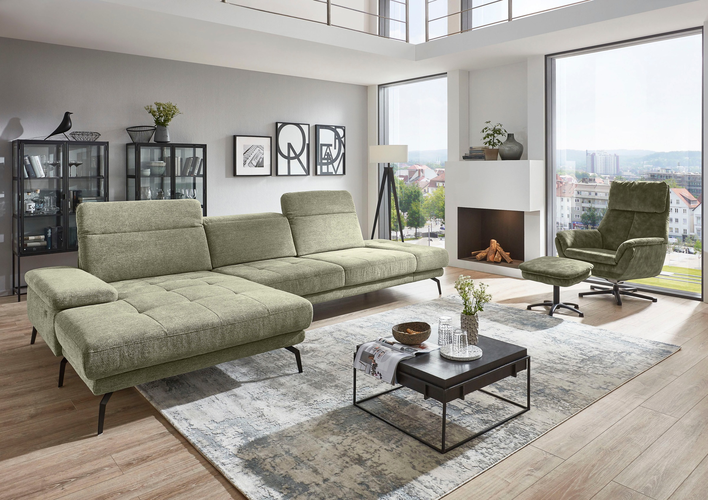 Ecksofa DIE PLANBAR "MP-IN20126 L-Form mit Kaltschaum-Polsterung", grün, B:328cm H:82cm T:190cm, 100% Polyester, Sofas, Ecksofa, mit Kopfteilverstellung, optional Sitztiefen- & Armteilverstellung