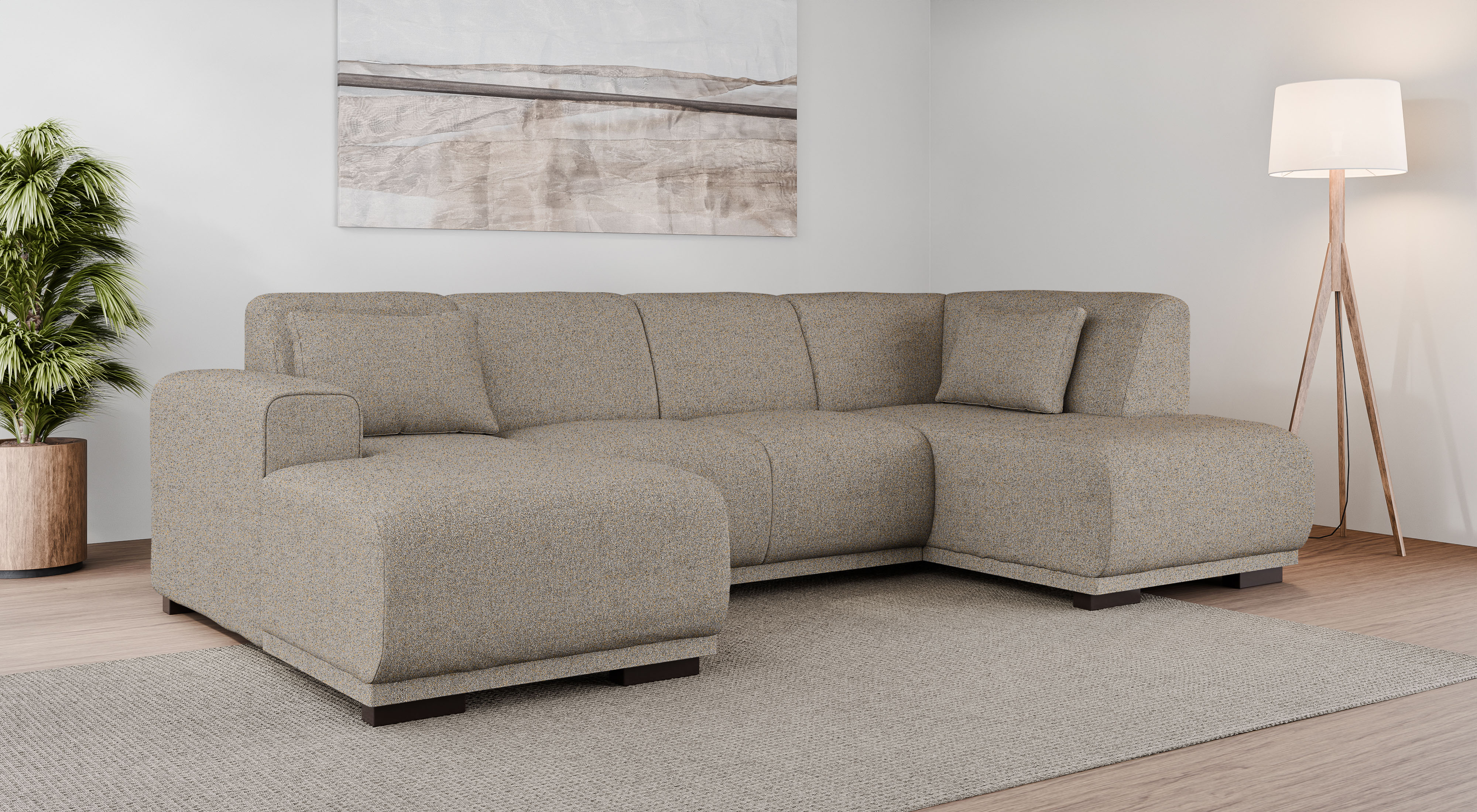 Wohnlandschaft HOME AFFAIRE "BORNHOLM U-Form mit Recamiere rechts/links, B/T/H: 300/162/85 cm", grau (taupe), B:300cm H:85cm T:162cm, 100% Polyester, Sofas, Wohnlandschaft, U-Form mit Wellenunterfederung, Recamiere rechts oder links bestellbar