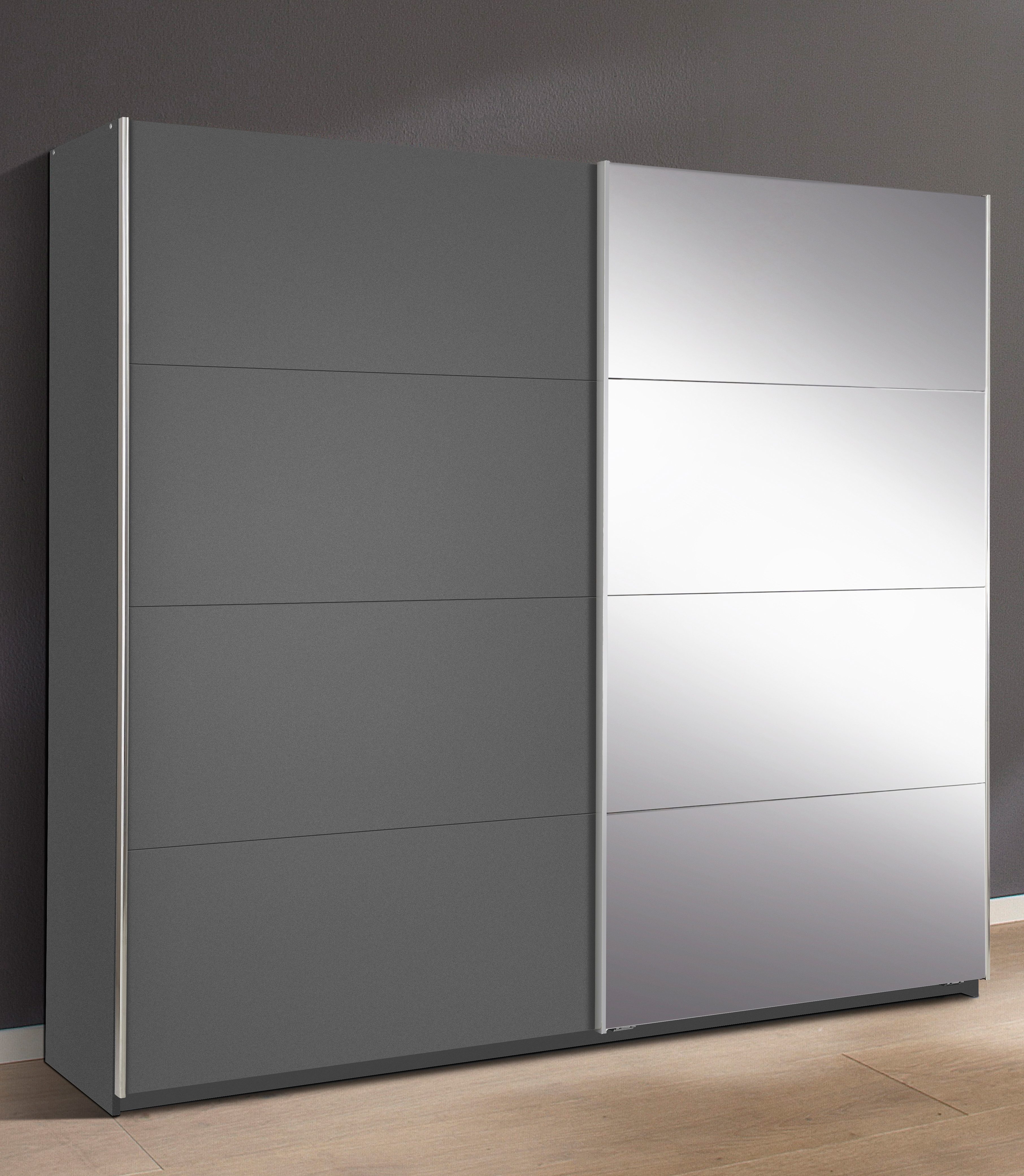 Schwebetürenschrank RAUCH "Moita", grau (graumetallic), B:226cm H:210cm T:62cm, Schränke, Schwebetürenschrank
