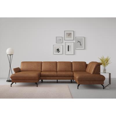 Wohnlandschaft SIT & MORE "Fashion U-Form", braun (cognac), B:338cm H:84cm T:207cm, Sofas, wahlweise mit Kopfteilverstellung, Vorziehsitz, motorisch, Metallfüße Image