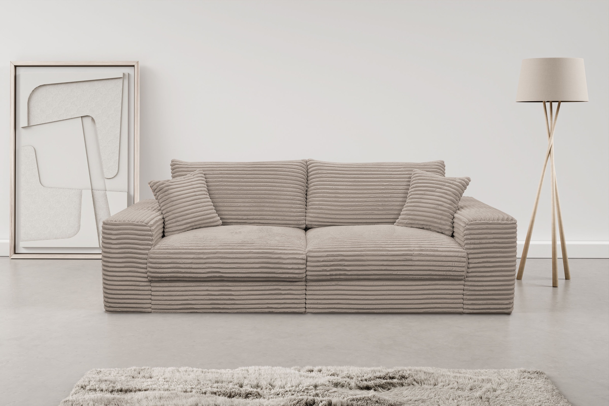 Big-Sofa WERK2 "Rozzana Mega Sofa mit viel Platz, aktuelle Bezüge. Breite 246cm", grau (taupe), B:246cm H:82cm T:105cm, 100% Polyester, Sofas, Big-Sofa, mit losen Rückenkissen, gemütlich, in Cord, Breitcord und Plüsch Bezug
