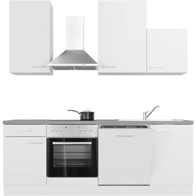 Küchenzeile FLEX-WELL "Neo", weiß (front: weiß matt, korpus: weiß, arbeitsplatte: beton, grau), B:220cm H:234cm T:60cm, Komplettküchen-Sets, Küchenzeile, wahlweise mit E-Geräten, Gesamtbreite 220 cm Image