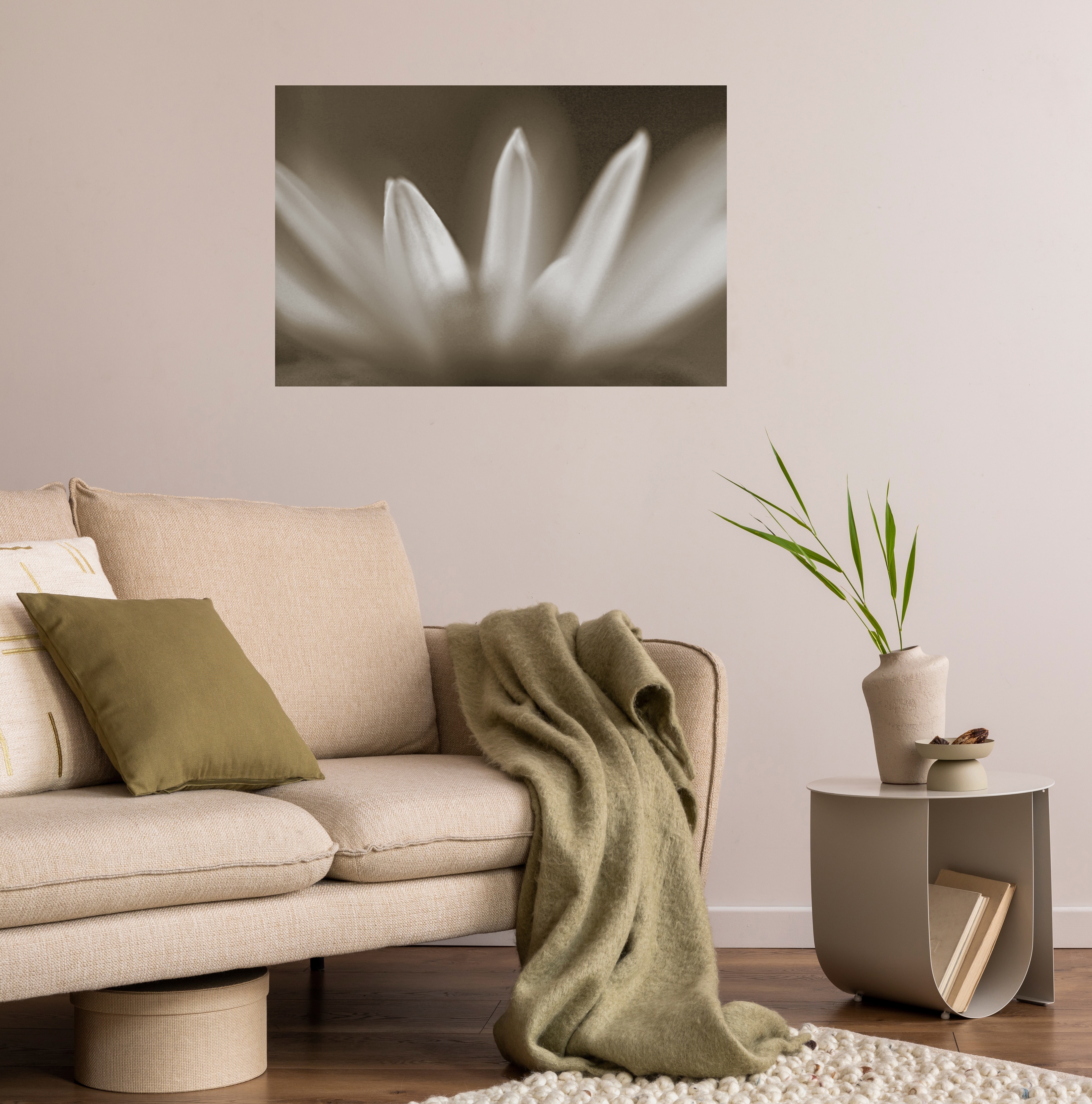 Wandsticker QUEENCE "Blüte", beige, B:90cm H:60cm T:0,1cm, Folie, Wandtattoos, Selbstklebend, kinderleichte Anbringung