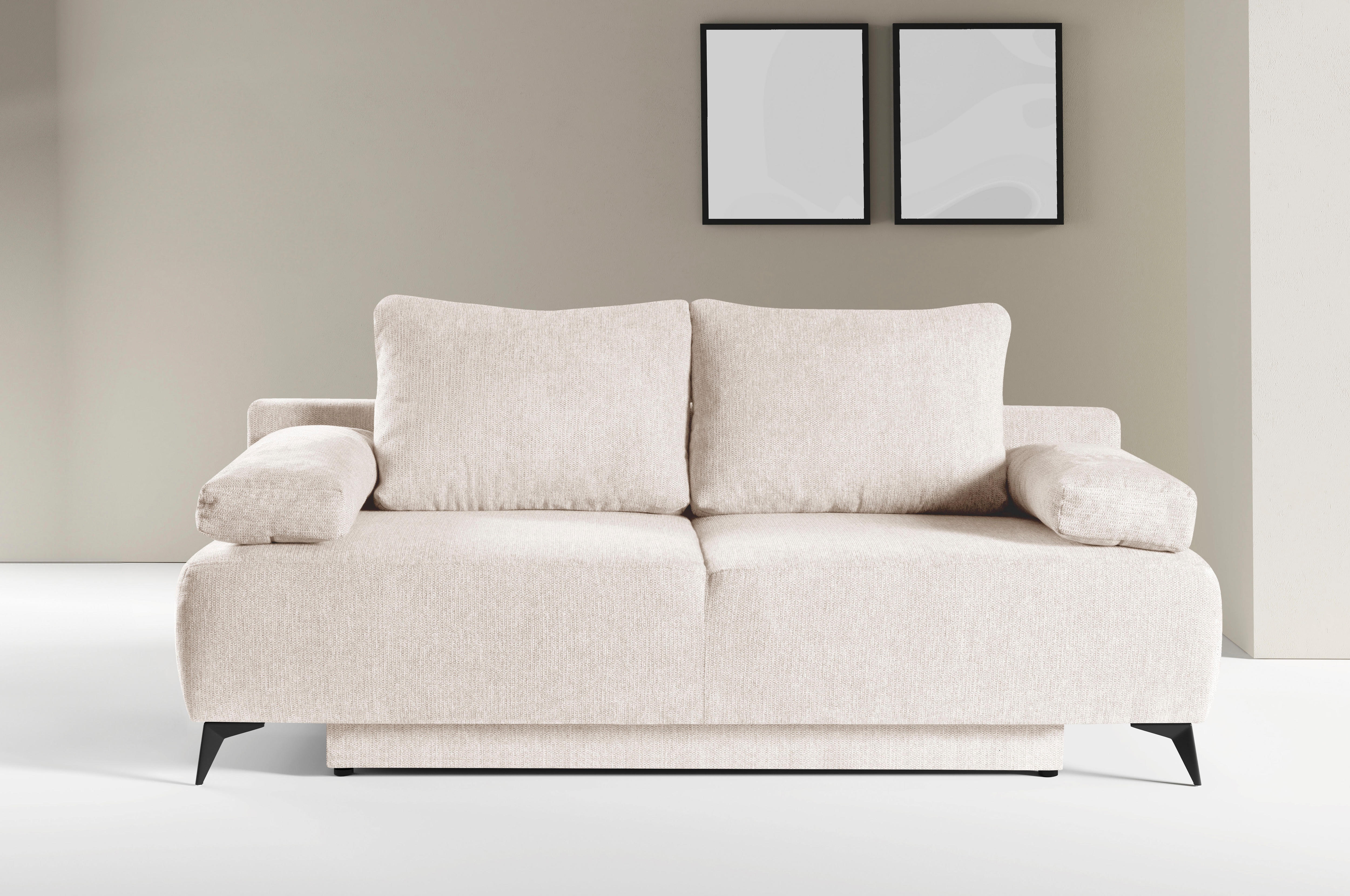 Schlafsofa WERK2 "Viktoria mit Komfortsitz- und Liegehöhe, Breite 200cm", beige, B:200cm H:95cm T:105cm, 95% Polyester, 5% Polyamid, Sofas, Schlafsofa, bequemes 2-Sitzer Schlafcouch mit Bettkasten