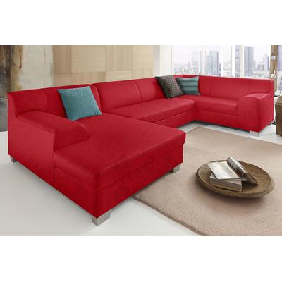 Wohnlandschaft DOMO COLLECTION "Amando in vielen Bezugsvarianten, auch in Leder, komfortabel, U-Form", rot, B:332cm H:74cm T:182cm, PRIMABELLE-Microfaser aus 100% Polyester, SOFTLUX-Kunstleder, Strukturstoff aus 90% Polyester und 10% Polyacryl,... Image