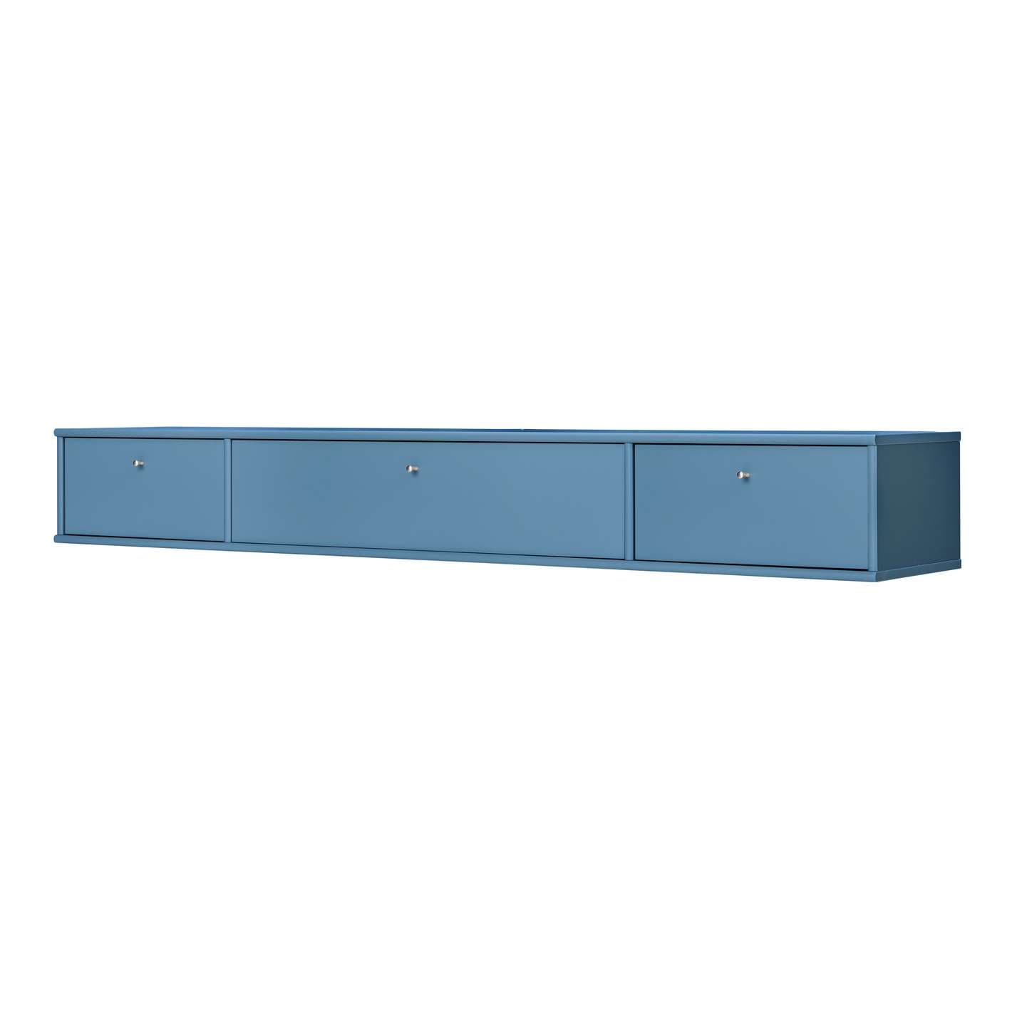 TV-Board HAMMEL FURNITURE "Mistral Fernsehschrank, Medienmöbel, Hängend", blau, B:176cm H:22,4cm T:32,5cm, MDF, Massivholz, Spanplatte, Sideboards, TV-Board, zwei Schubladen und Klapptür, Lowboard, B: 176 cm