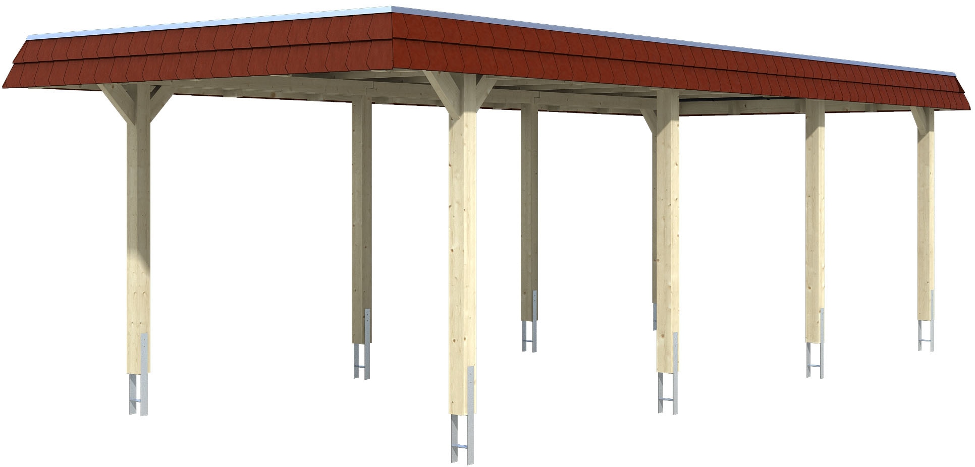 Einzelcarport SKANHOLZ "Wendland", braun (nussbaum), B/H/T: 362cm x 206cm x 870cm, Carports, mit EPDM-Dach, rote Blende