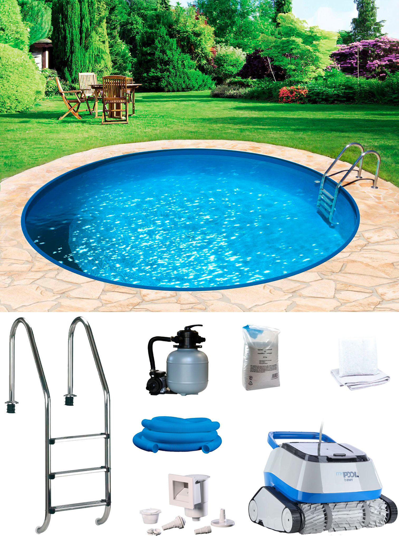 Rundpool MY POOL BWT "POWER", weiß, H:150cm Ø:500cm, Schwimmbecken, inkl. Poolroboter POWER ONE4ALL Image