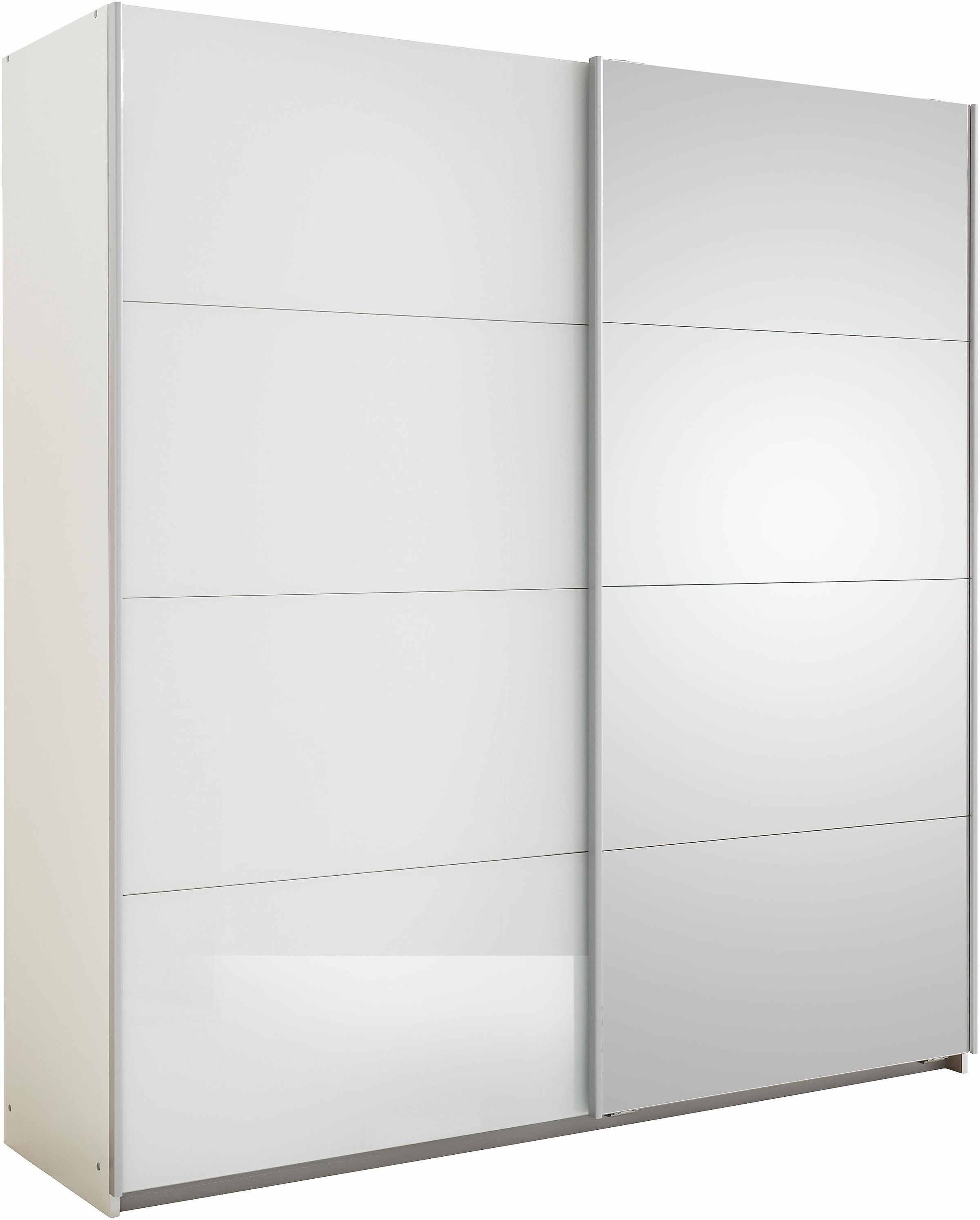 Schwebetürenschrank RAUCH "Subito Kleiderschrank Bestseller", weiß (weiß, weißglas), B:136cm H:197cm T:61cm, Holzwerkstoff, Schränke, Schwebetürenschrank, Schlafzimmerschrank Garderobe mit 4 Spiegel- und 4 Glaselementen