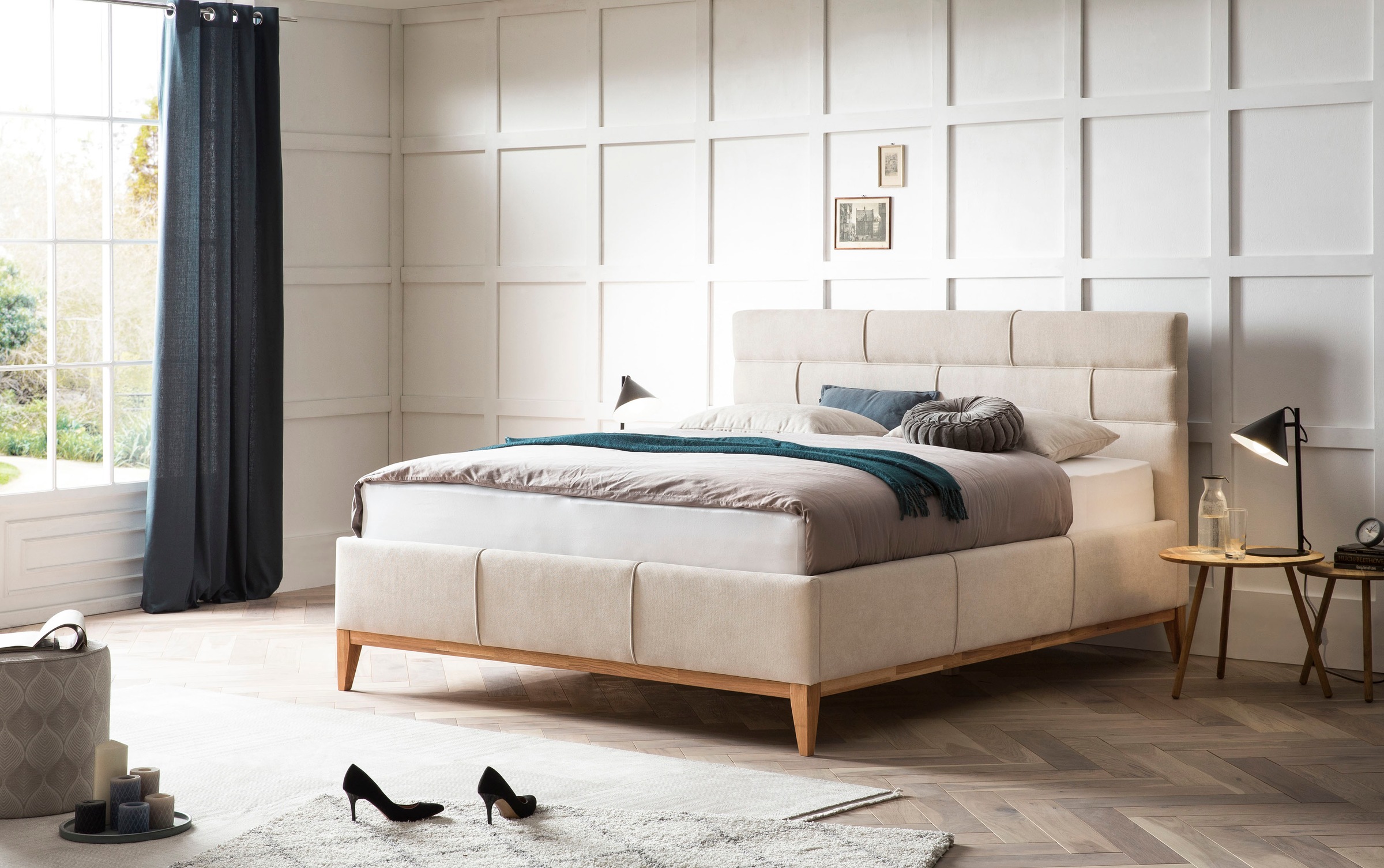 Polsterbett HOME AFFAIRE "Balaine", beige, B:198cm H:120cm L:218cm, Betten, Polsterbett, mit Lattenrost, Bettkasten, auch mit 7-Zonen-Taschenfederkernmatratze