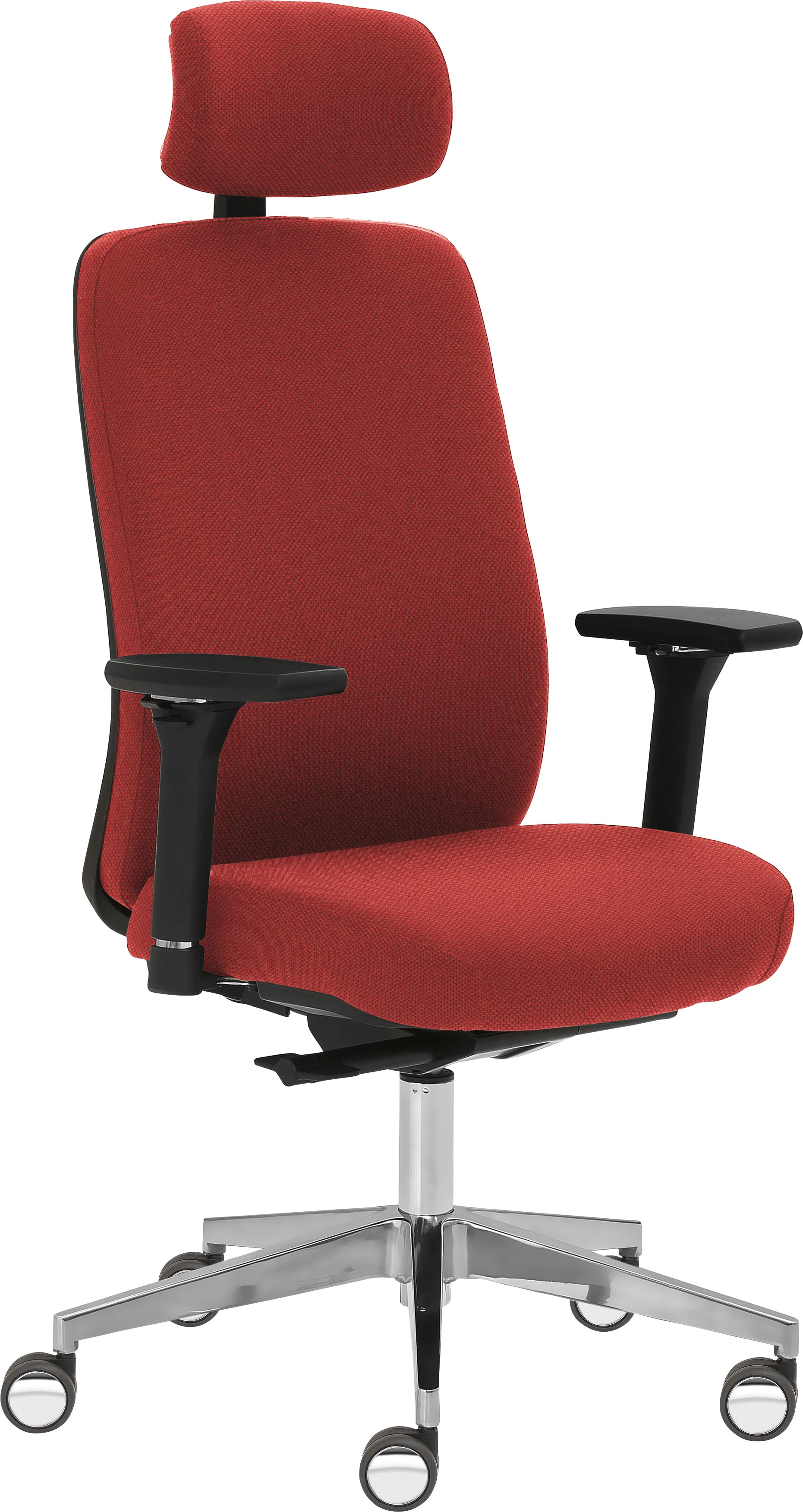 Drehstuhl MAYER SITZMÖBEL "2229", rot (kirschrot, aluminium poliert), B:70cm H:123cm T:63cm, Stühle, Drehstuhl, 4D Armlehnen, Kopfstütze, Sitztiefenverstellung, Hartbodenrollen