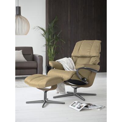 Relaxsessel STRESSLESS "Reno", beige (sand paloma), B:92cm H:100cm T:80cm, Leder PALOMA: PALOMA ist ein durchgefärbtes Semianilin-Möbelleder mit natürlicher Narbung., Sessel, mit Cross Base, Größe S, M & L, Holzakzent Eiche Image