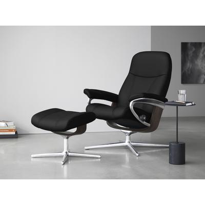 Relaxsessel STRESSLESS "Consul", schwarz (schwarz paloma), B:82cm H:102cm T:72cm, Leder PALOMA: PALOMA ist ein durchgefärbtes Semianilin-Möbelleder mit natürlicher Narbung., Sessel, mit Cross Base, Größe S, M & L, Holzakzent Wenge Image