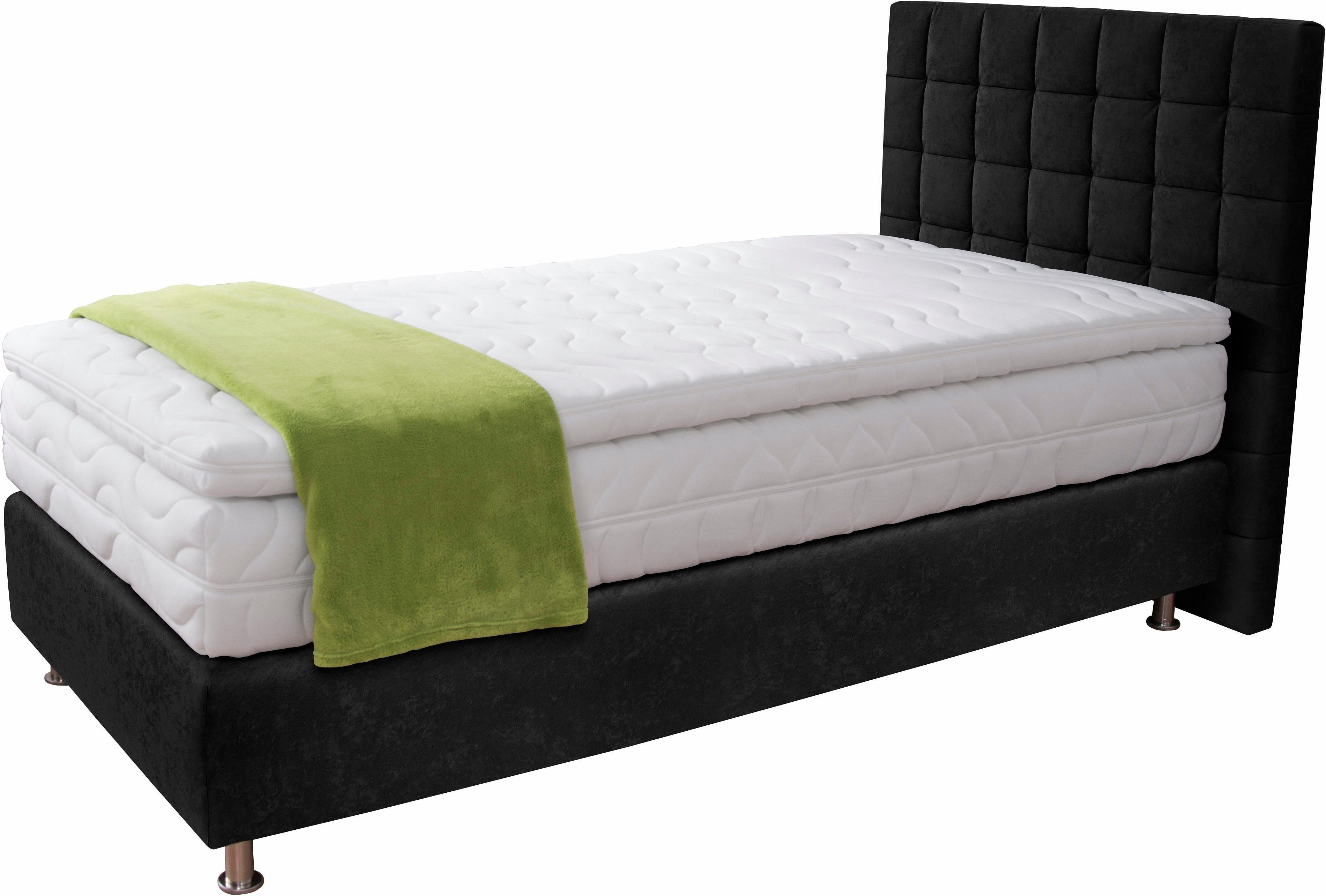 Boxspringbett, schwarz, B:115cm L:210cm, Microvelours (100% Polyester);Strukturstoff (77% Polyester und 23% Viskose);Bonnell-Federkern-Matratzenbezug: 100% Polyester;Kaltschaum-Matratzenbezug: Frottee 100% Polyester, WESTFALIA SCHLAFKOMFORT,... Image