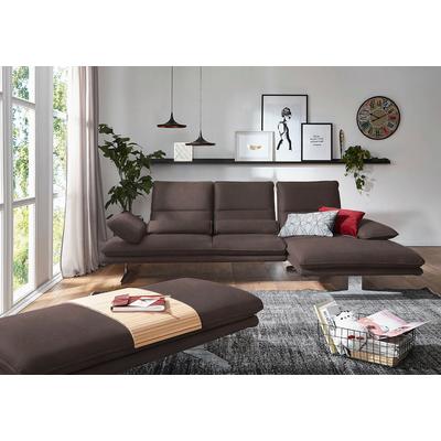Ecksofa W.SCHILLIG "broadway, Designsofa mit tollem Sitzkomfort, L-Form", braun (mocca s37), B:291cm H:94cm T:164cm, Stoff S37 (100% Polyester): Luxus-Microfaser in Lederoptik, Sofas, Sitztiefenverstellung, Kopfteil- & Seitenteilverstellung, Breite... Image